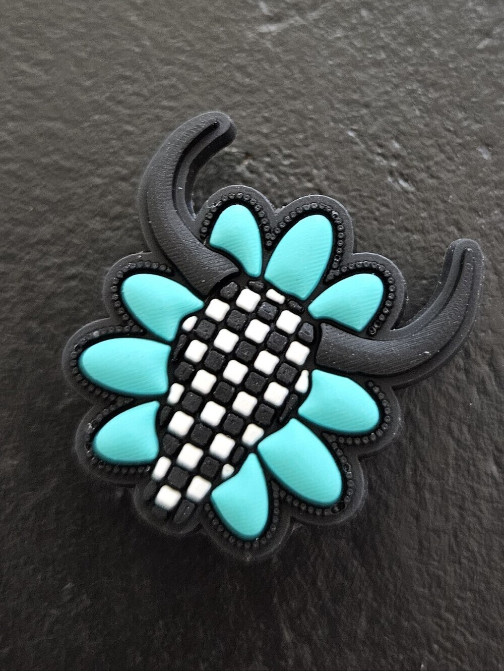 Black & Turquoise Blue Squash Blossom Flower Bull Skull Shoe Bag Charm Boho NEW